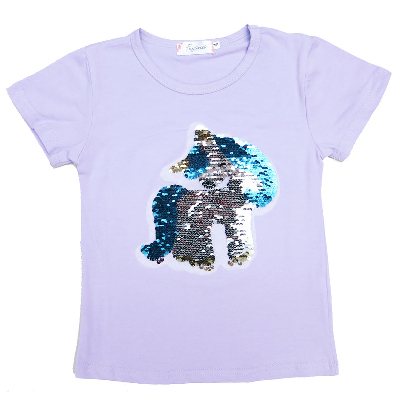 Lavender Flip Sequins Unicorn T-Shirt