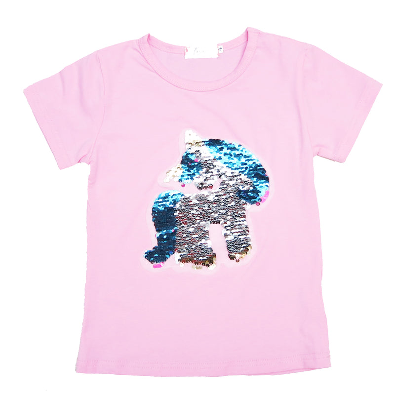 Pink Flip Sequins Unicorn T-Shirt