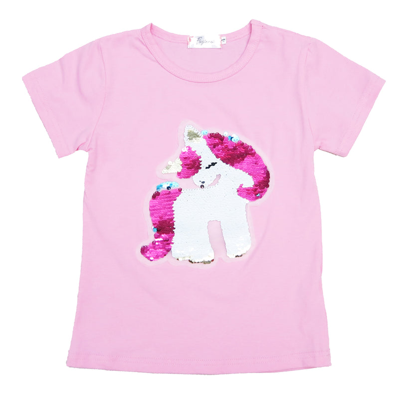 Pink Flip Sequins Unicorn T-Shirt