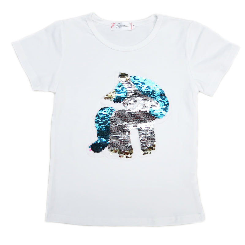 White Flip Sequins Unicorn T-Shirt