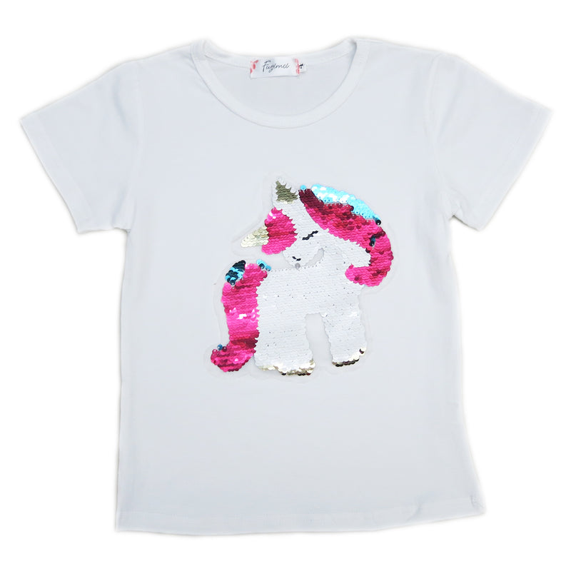 White Flip Sequins Unicorn T-Shirt