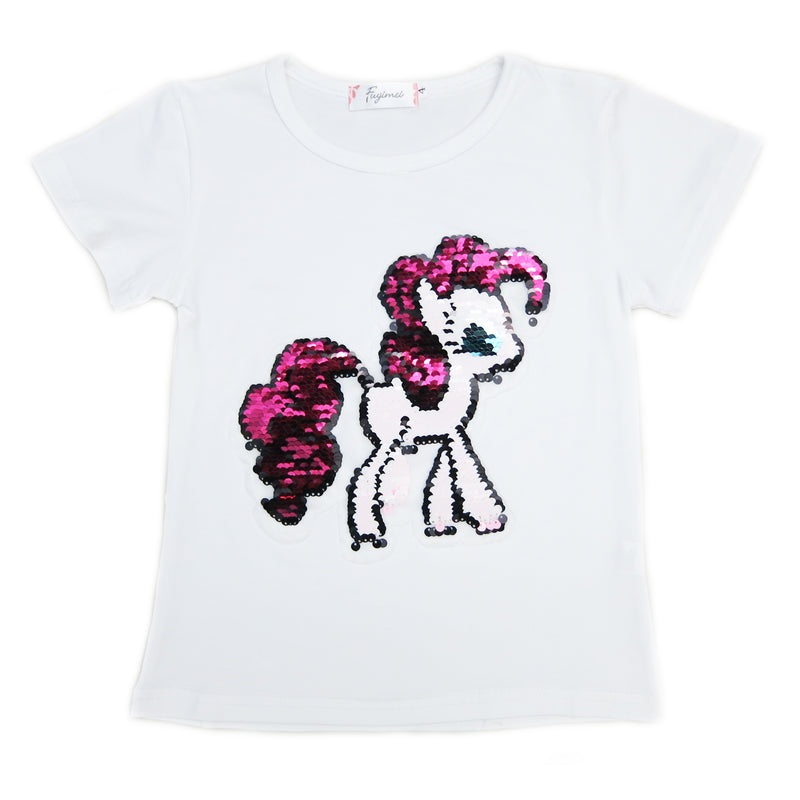 White Flip Sequins Little Pony T-Shirt