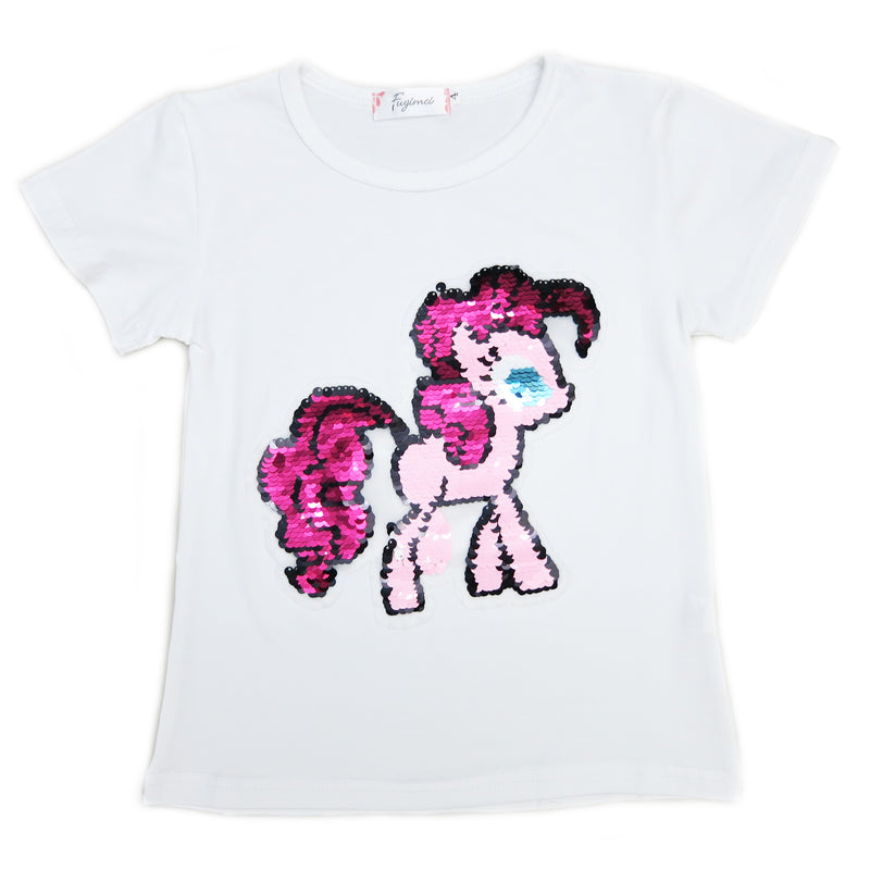 White Flip Sequins Little Pony T-Shirt