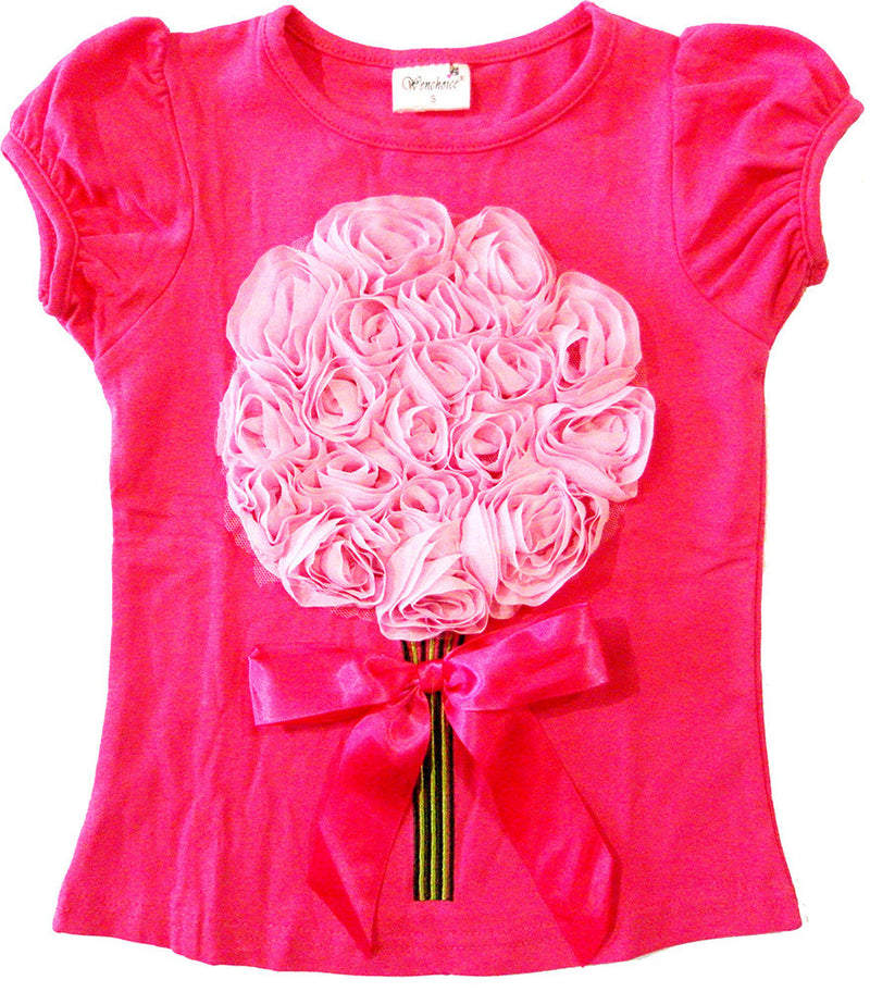 Hot Pink Short Sleeve Shirt With Pink Big Flower
