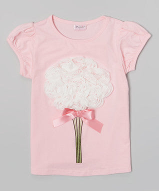 Pink Short Sleeve Shirt With White Big Flower