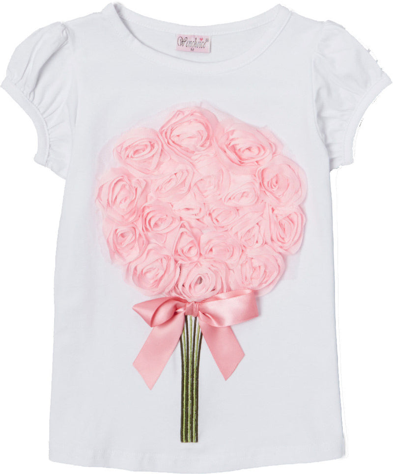 White Short Sleeve Shirt With Pink Big Flower