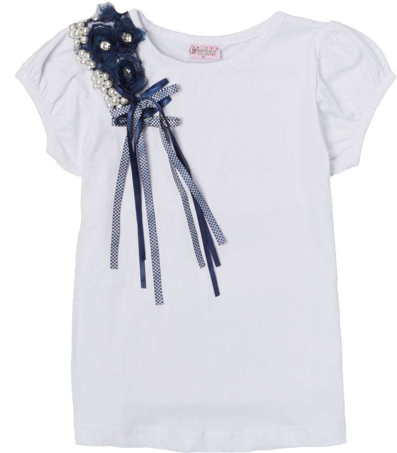 White Short Sleeve Shirt With Blue Diamond