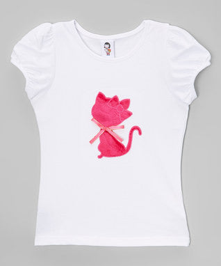 Hot Pink Kitty White Short Sleeve Shirt