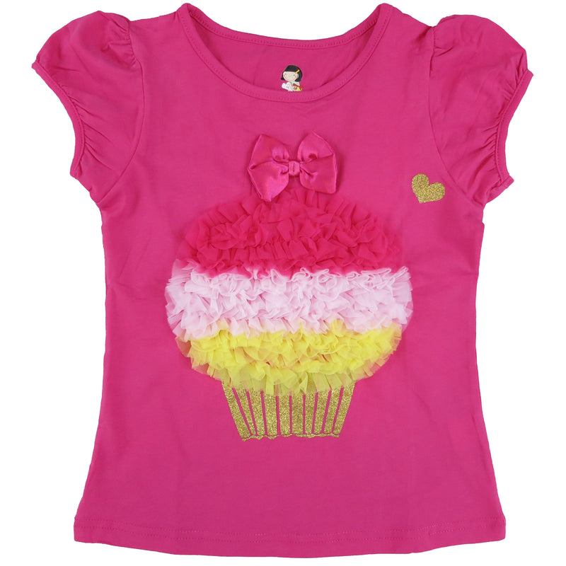 Hot Pink Short Sleeve Shirt With Colors Ruffle Cupcake