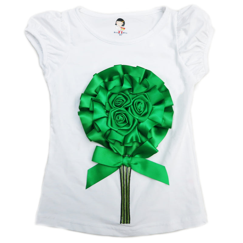 Green Flower White Short Sleeve Shirt