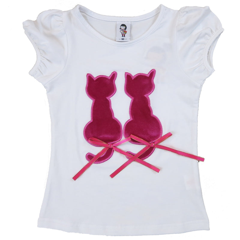 Hot Pink Couple Kitty White Short Sleeve Shirt