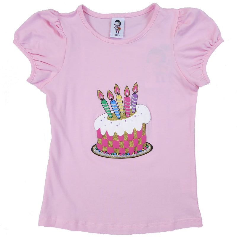 B-Day Cake & Candles Pink Short Sleeve Shirt