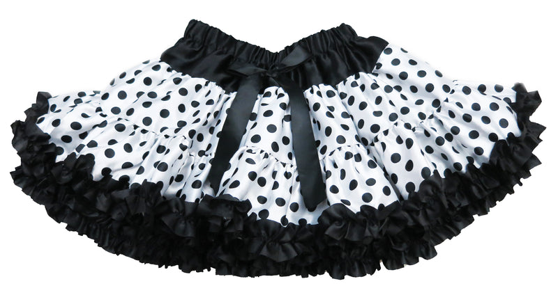 White/Black Dot Satin Tutu With Black Trim