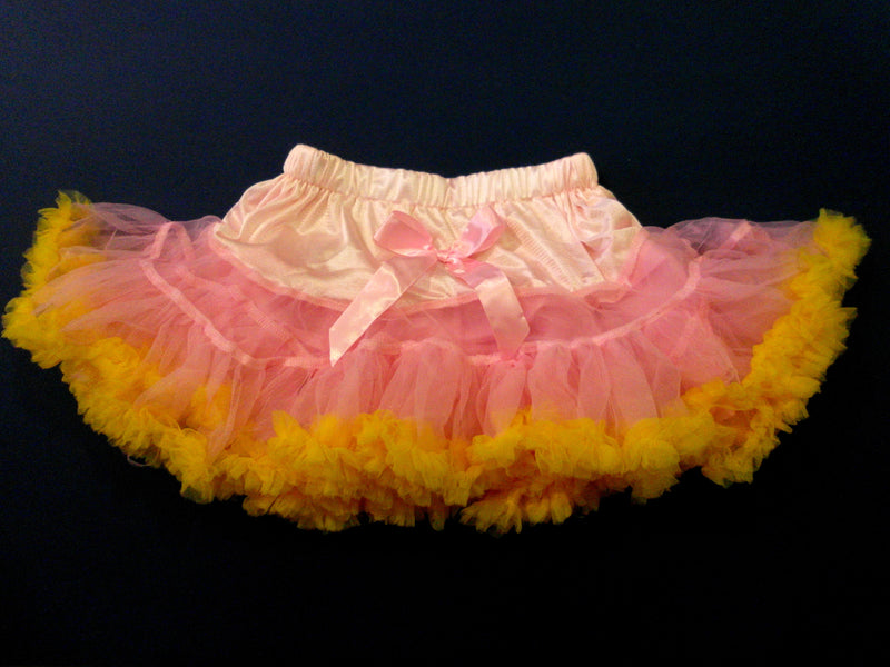 Pink Chiffon Petti Skirt With Yellow Trim