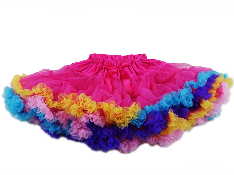 Hot Pink Rainbow Trim Chiffon Tutu Skirt