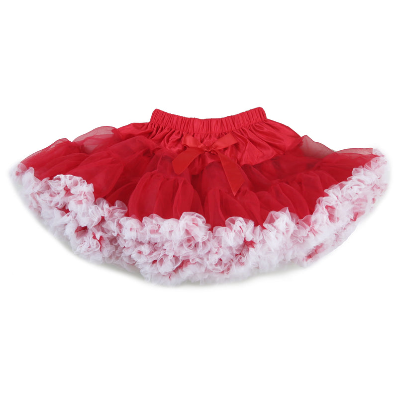 Fluffy Red Chiffon Petti Skirt White Trim