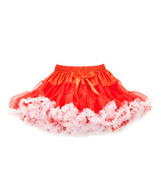 Fluffy Red Chiffon Petti Skirt White Trim