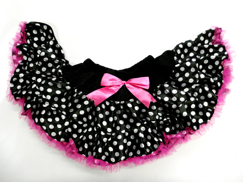 Black White Dot Tutu With Hot Pink Trim