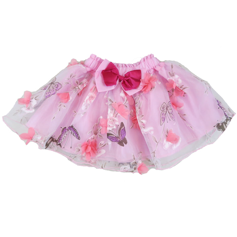 Pink 3-D Flower-Butterfly Tutu Skirt