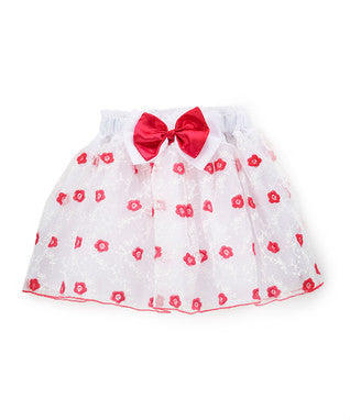 Hot Pink Embroidery Flower White Tutu Skirt