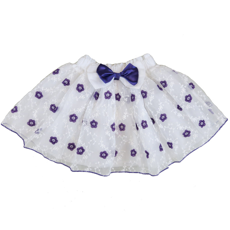 Purple Embroidery Flower White Tutu Skirt