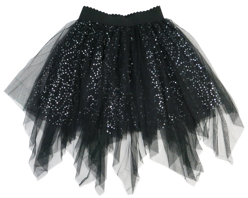 Black Sequins Uneven Cut Tutu Skirt