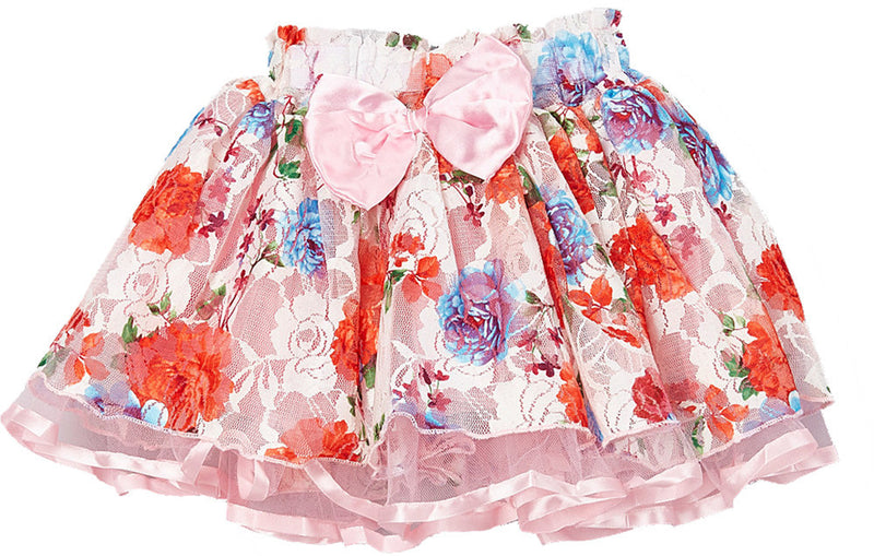 Pink Ribbon/Bow Floral Lace Tutu Skirt