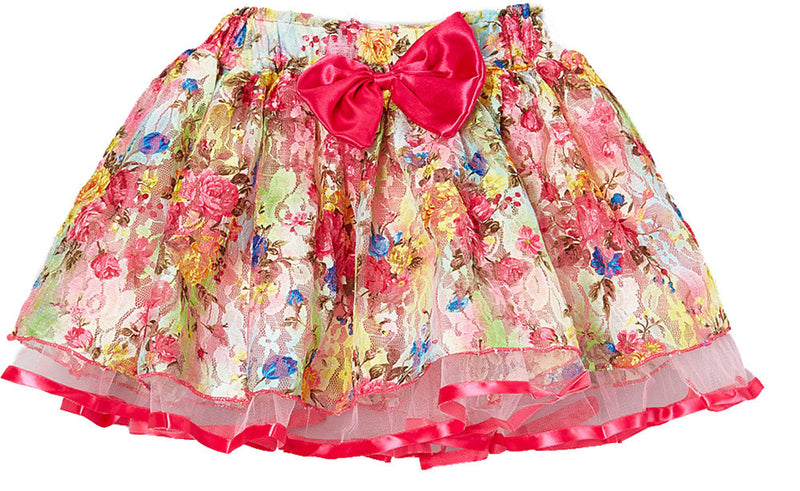 Hot Pink Ribbon/Bow Floral Lace Tutu Skirt