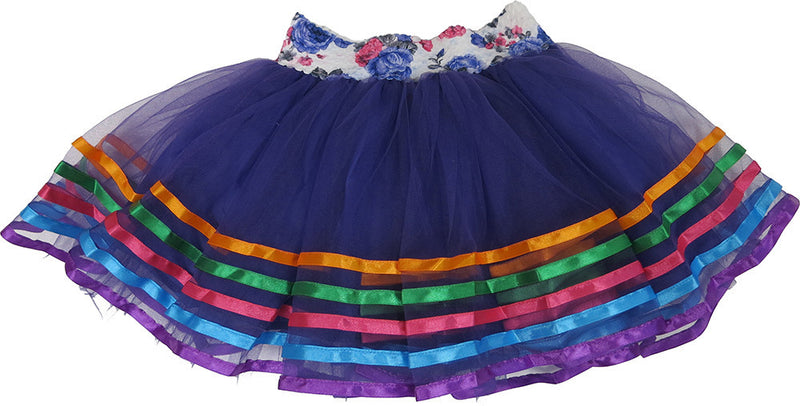 Rainbow Striped Ribbon Trim Purple Tutu Skirt