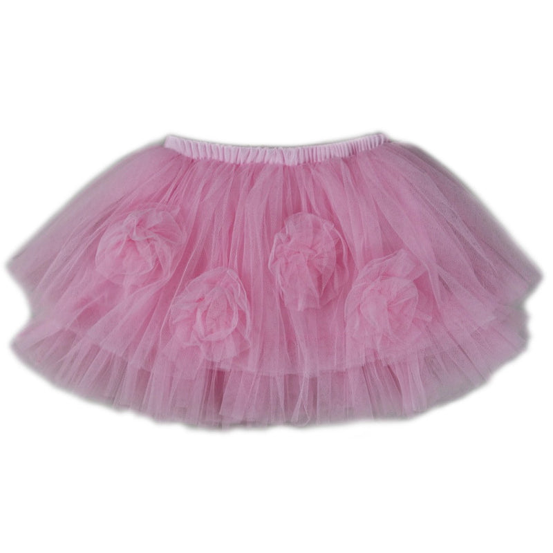 Baby Pink 4-Flower Trim Layers Tutu Skirt