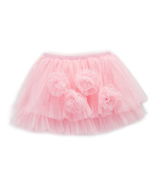 Baby Pink 4-Flower Trim Layers Tutu Skirt