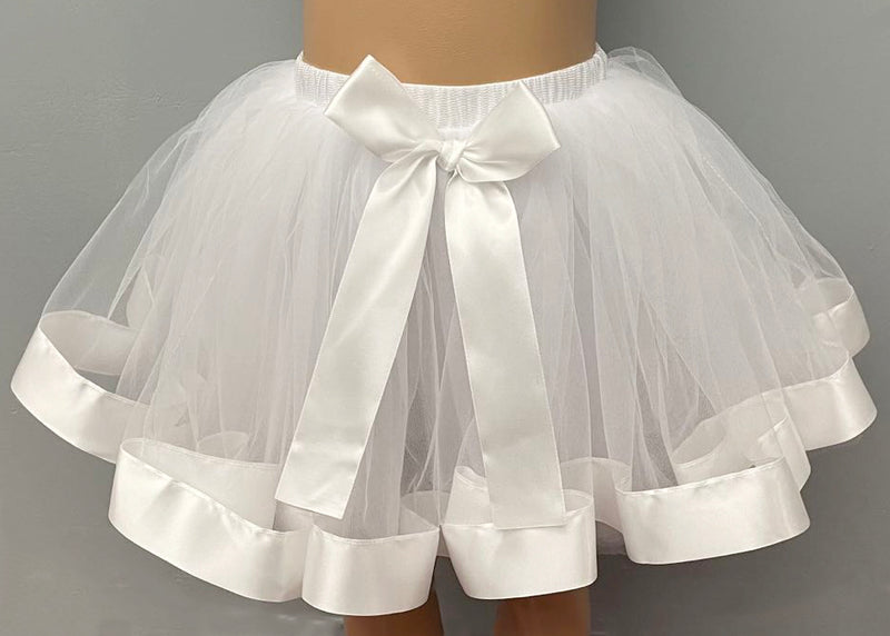 White Wide Ribbon Tutu Skirt