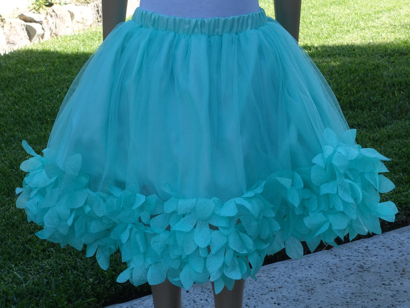 Teal 3-D Floral Trim Tutu Skirt
