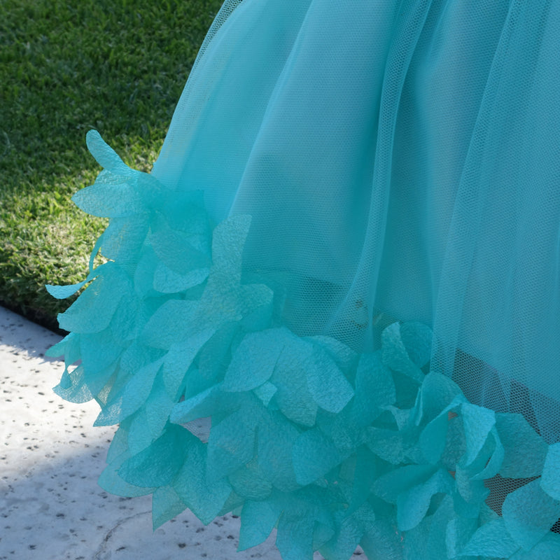 Teal 3-D Floral Trim Tutu Skirt