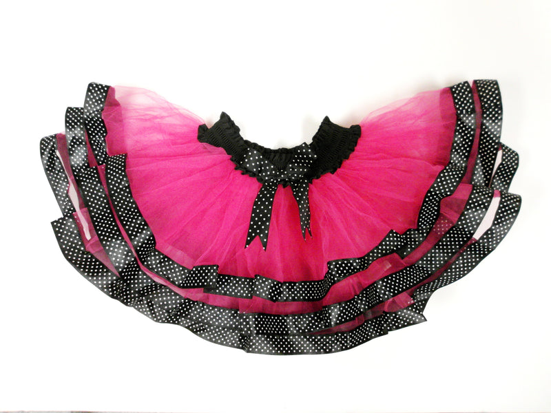 Hot Pink Tutu with Black/White Dot Trim