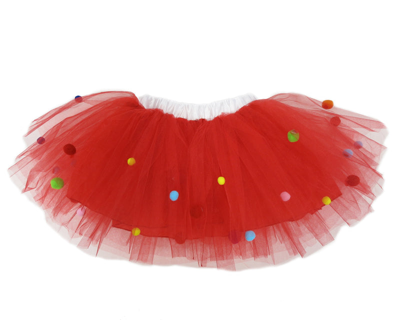 Rainbow Pom-Pom Red Tutu Skirt