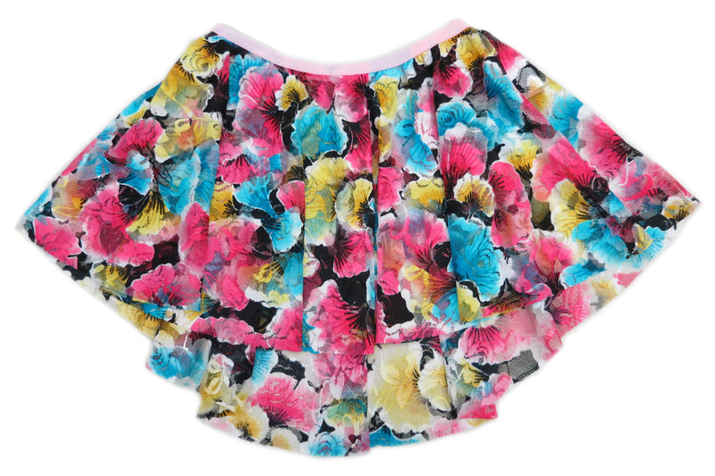 Blue Yellow Hot Pink Lace Floral Hi-Low Skirt