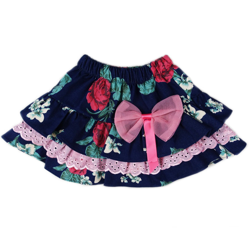 Pink Lace Trim Flower Denim Tutu Skirt