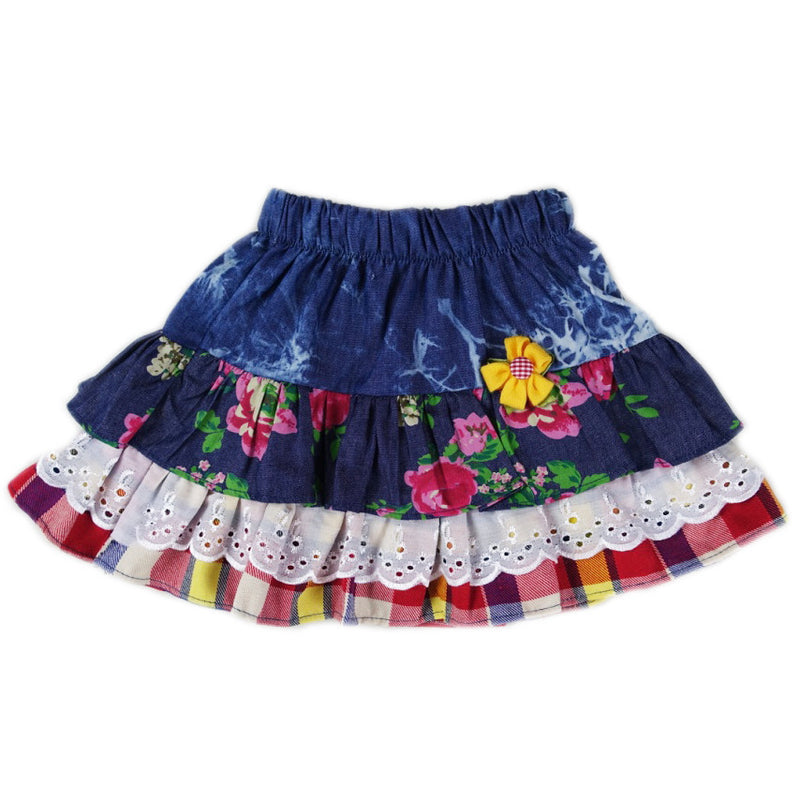 White Lace Trim Flower Denim Tutu Skirt