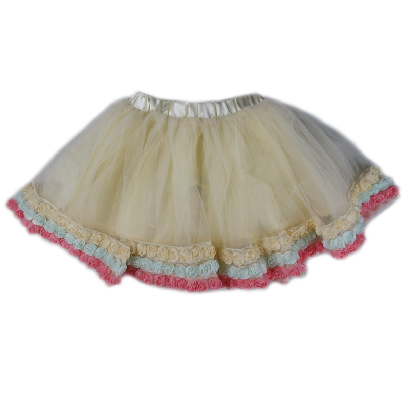Ivory Tutu Skirt Multi Color Rose Trim