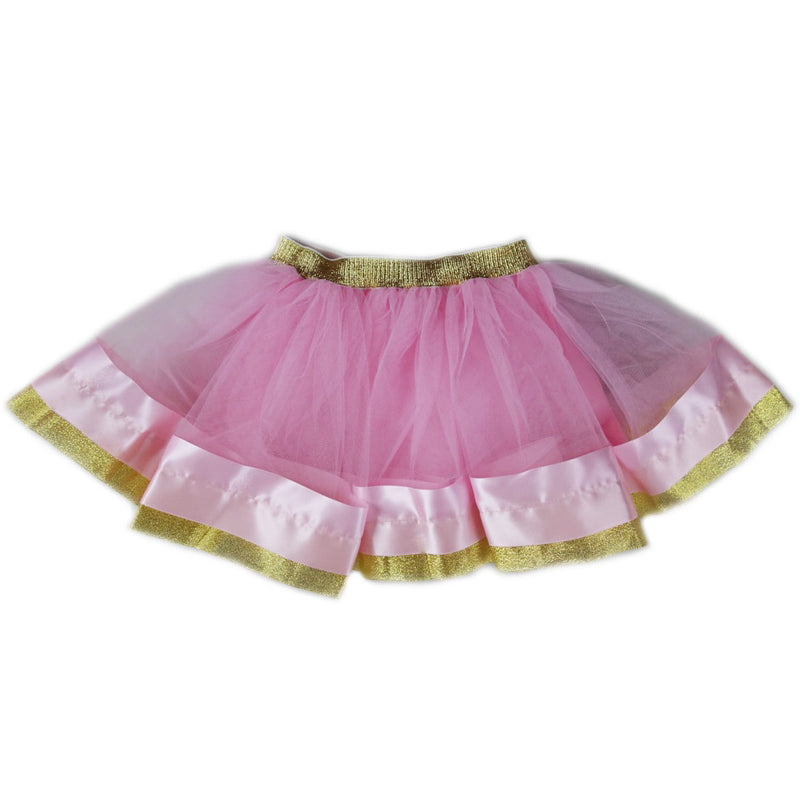 Pink & Gold Wide Ribbon Trim Pink Tutu Skirt
