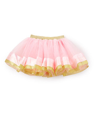 Pink & Gold Wide Ribbon Trim Pink Tutu Skirt