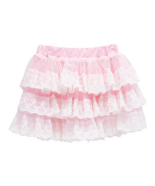 White Lace Trim Pink Tutu Skirt