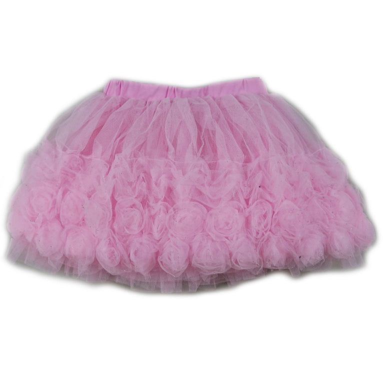 Pink 3-D Rose Trim Tutu Skirt
