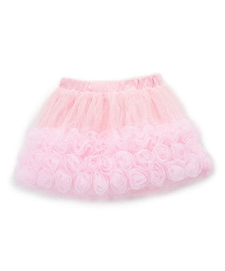 Pink 3-D Rose Trim Tutu Skirt