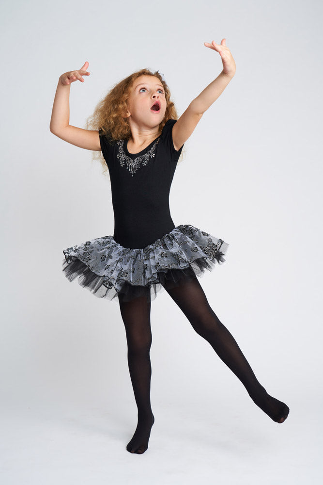 Black/Silver Flowers Ballet Dress