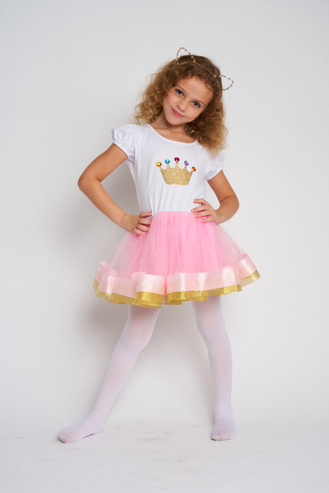 Pink/White & Gold Crown Dress