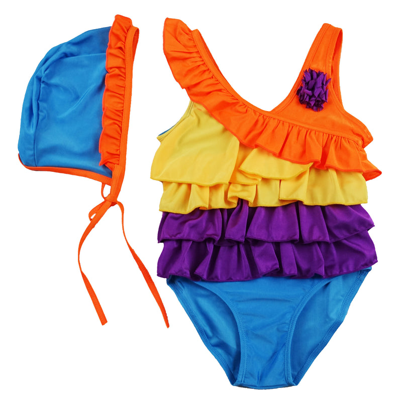 Rainbow Swimming Suit with Cap