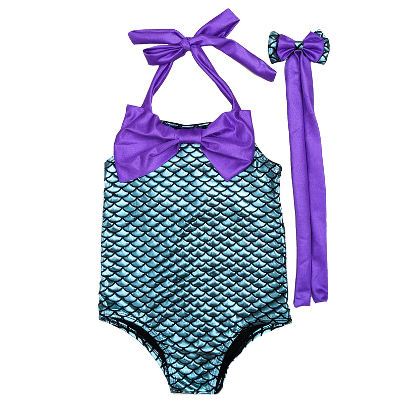 Blue Mermaid Bow Swimming Suit