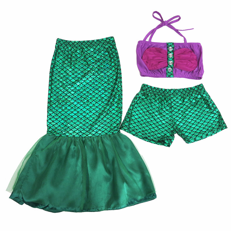 Green Mermaid Skirt Tail 3-Pieces Swimming Suit